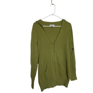 Caribbean Joe Hooded Zip Cardigan Sweater Green Cotton Blend Women L